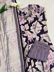 Grape wine with brown floral (Top,pants and Dupatta)
