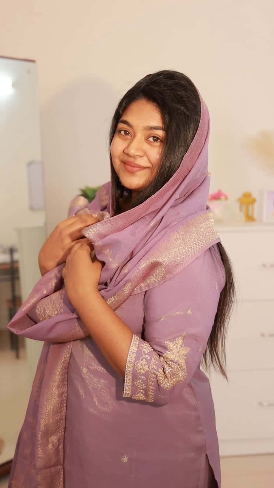 Lavender Roman silk Salwar suit