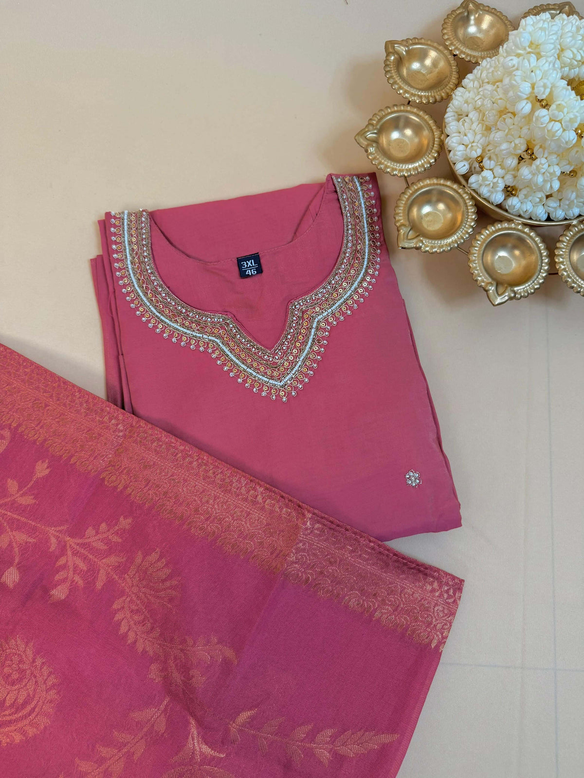 Pink Roman silk salwar suit