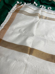Avani white cotton saree with golden border (SU 800)