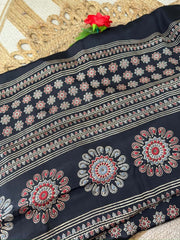 Black Ajrak semi modal silk saree