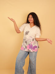 VOILET WITH ROSE TROPICAL KHADI SHORT KURTHI (SU 693)