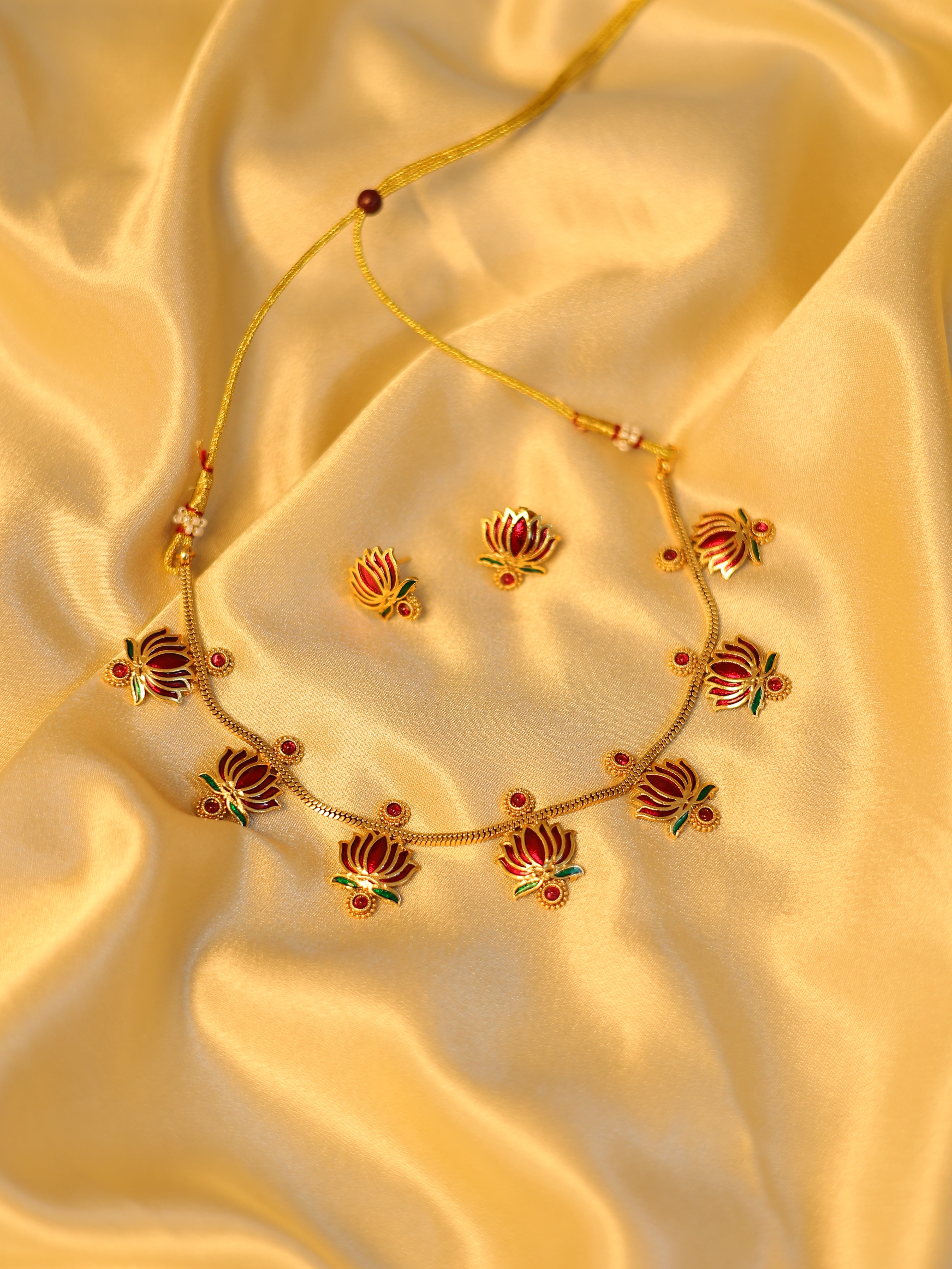 Red Lotus Necklace with round base stone ✨