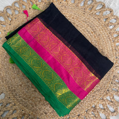RANI EMERALD✨BLACK MUL COTTON SAREE (SU 888)