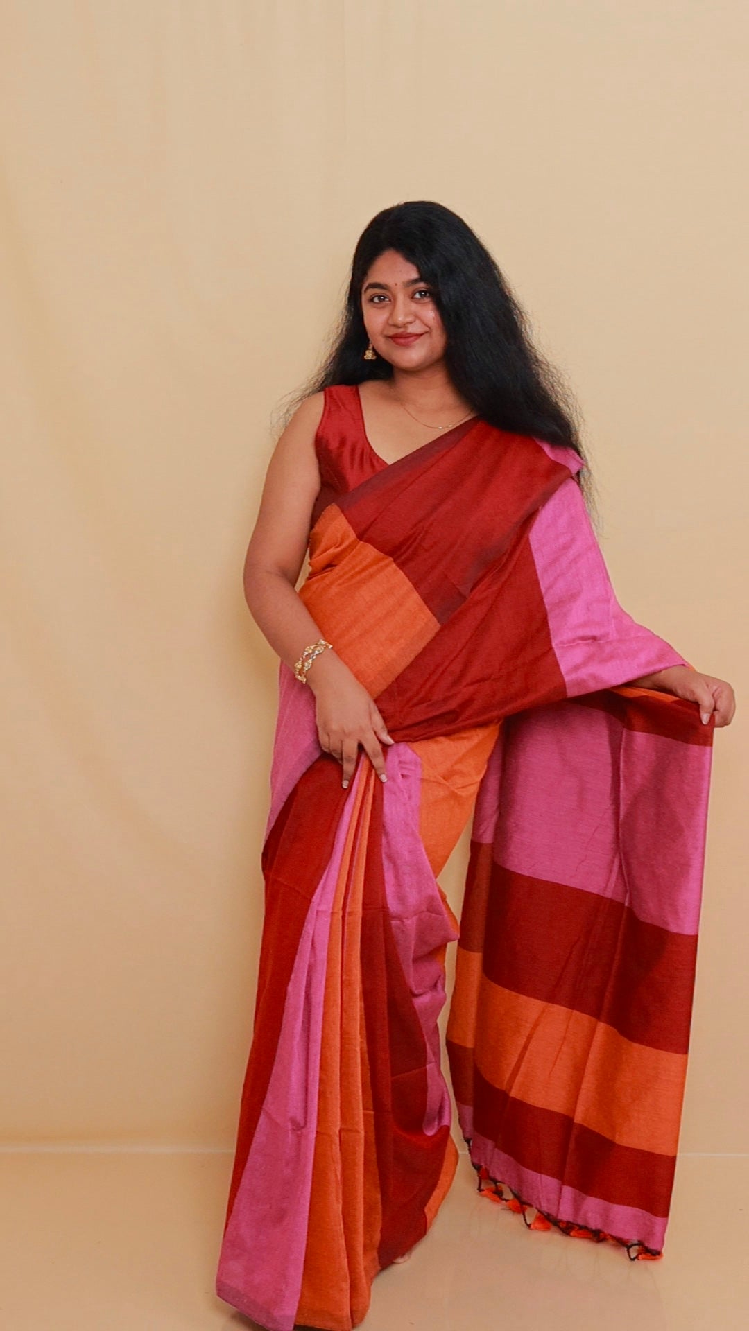 VARNA🌸🌼MULTICOLORED KHADI COTTON SAREE WITH BLOUSE (SU 763)