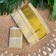 SMALL CHECK DESIGN GOLDEN TISSUE READY TO WEAR SAREE WITH BLOUSE PIECE (SU 877)