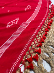 RUBY REKHA🌹✨CRIMSON RED WITH WHITE DESIGN SOFT PREMIUM MUL COTTON SAREE (SU 840)