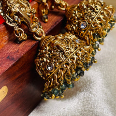 GANESHA ✨ANTIQUE GREEN JHUMKA EARRINGS (SJ 195)
