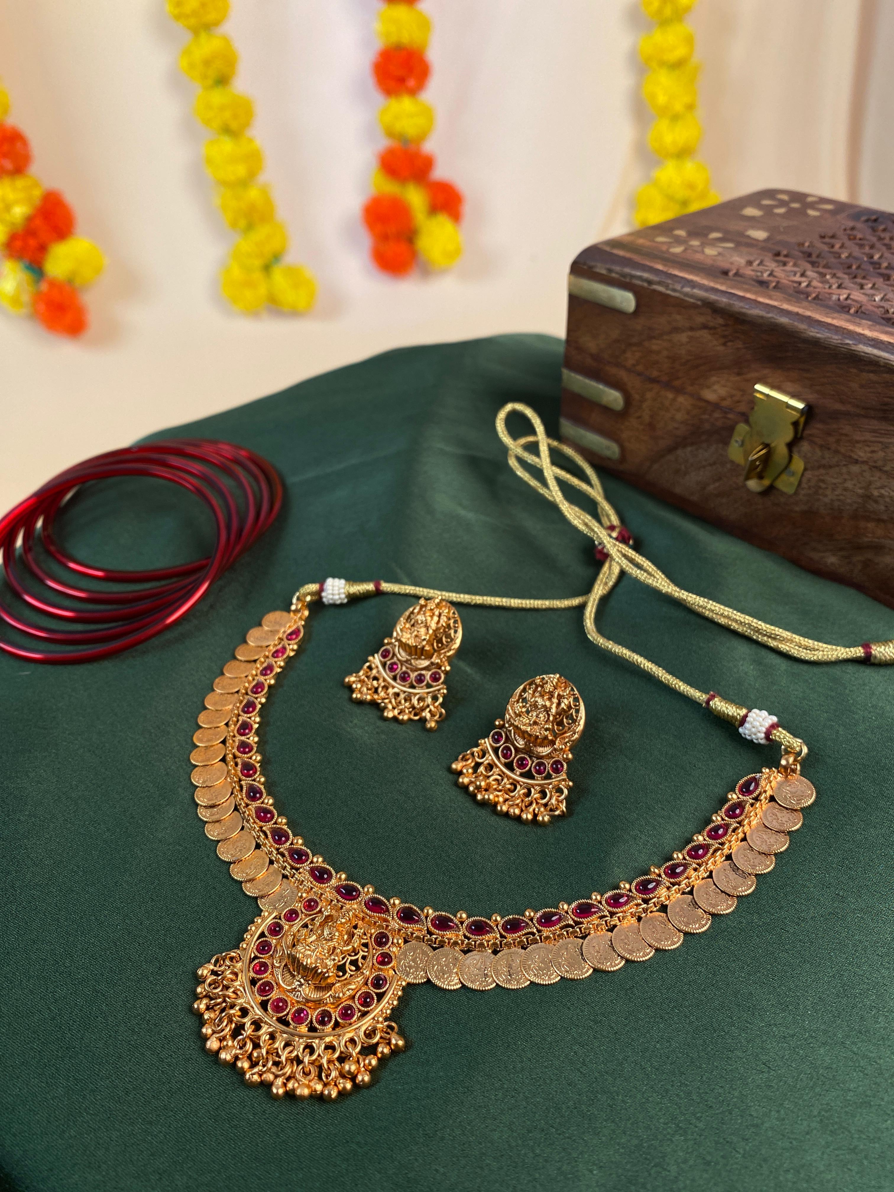 Antique Lakshmi Coin Choker Set with Ruby Stones
