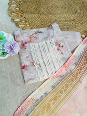 Light pink kurtha set with white lace work