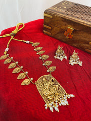 Antique Gold Saraswati Temple Necklace Set