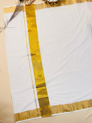 Ready to wear Cotton Traditional Kerala Kasavu Saree with Golden Zari Border SU 577