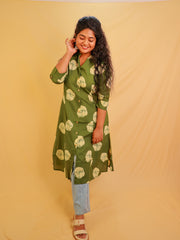Olive Green Collar Neck Kurthi - SU 607
