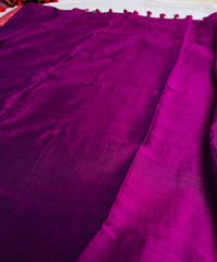 RAGINI🌸MAGENTA PURPLE & BLACK WITH GOLD ZARI BORDER KHADI MUL COTTON SAREE ( 8476