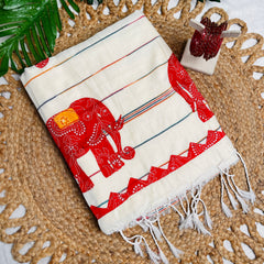 Chembaka🌸❤️ vibrant red elephant print  Mul Cotton Saree (SU 871)