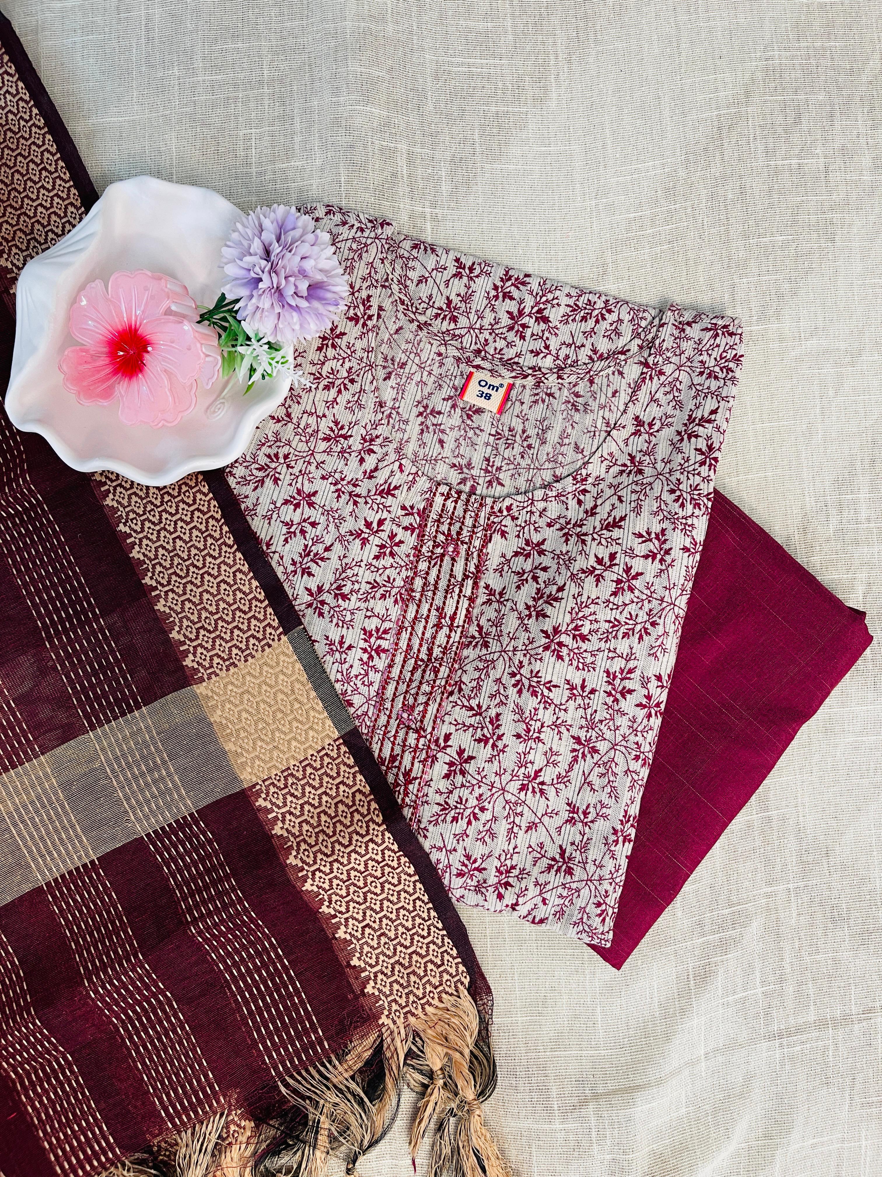 Maroon kurthi set with centre mirror work