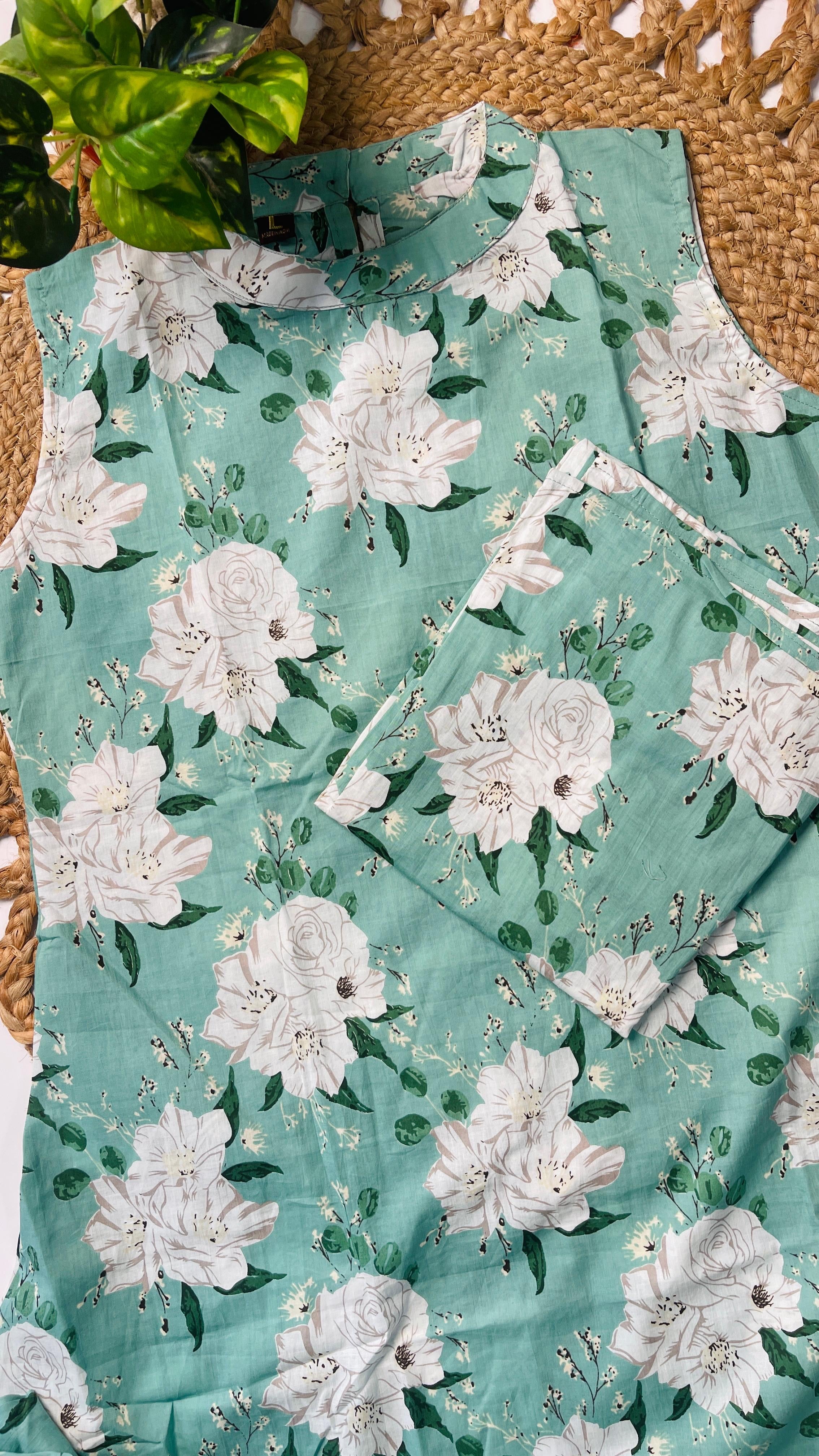 Mint Green Floral Cord Set