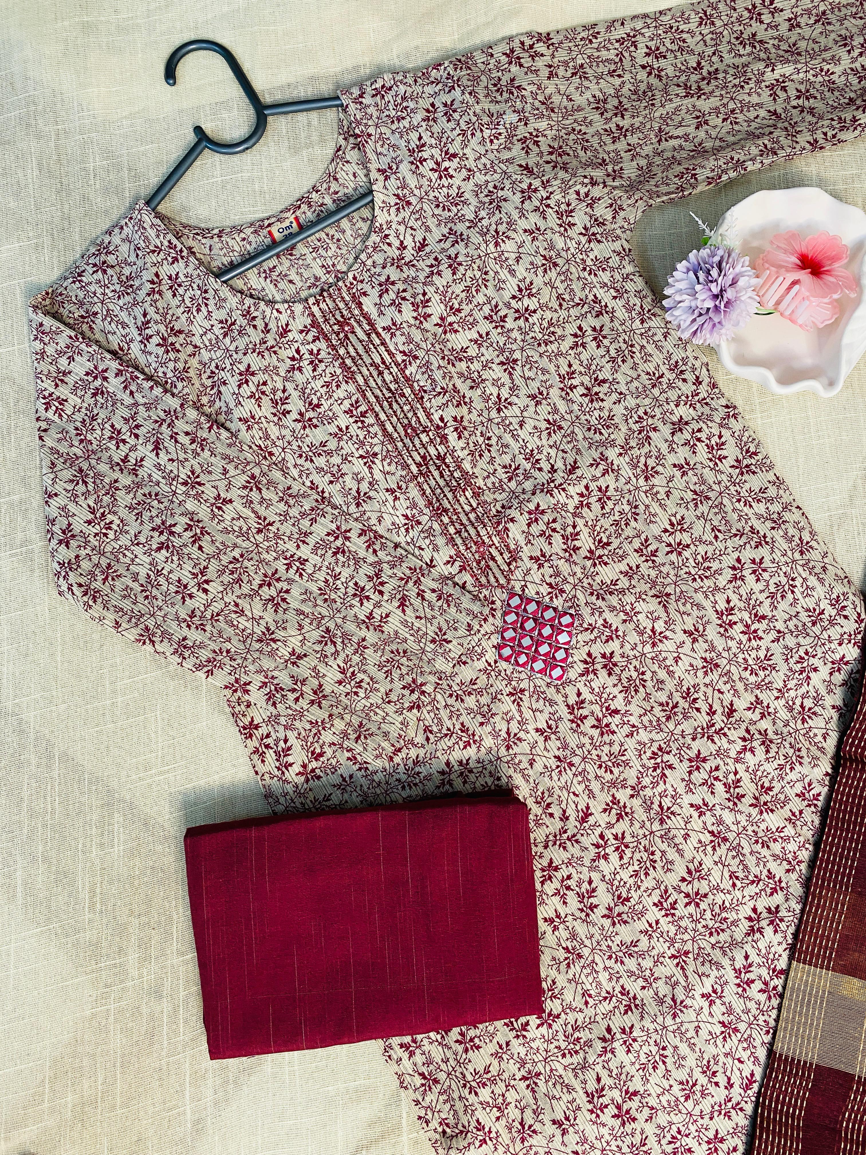 Maroon kurthi set with centre mirror work