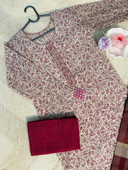 Maroon kurthi set with centre mirror work