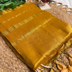 കനക✨RICH MUSTARD GOLD WITH ELEGANT ZARI STRIPES TISSUE SAREE (SU 861)
