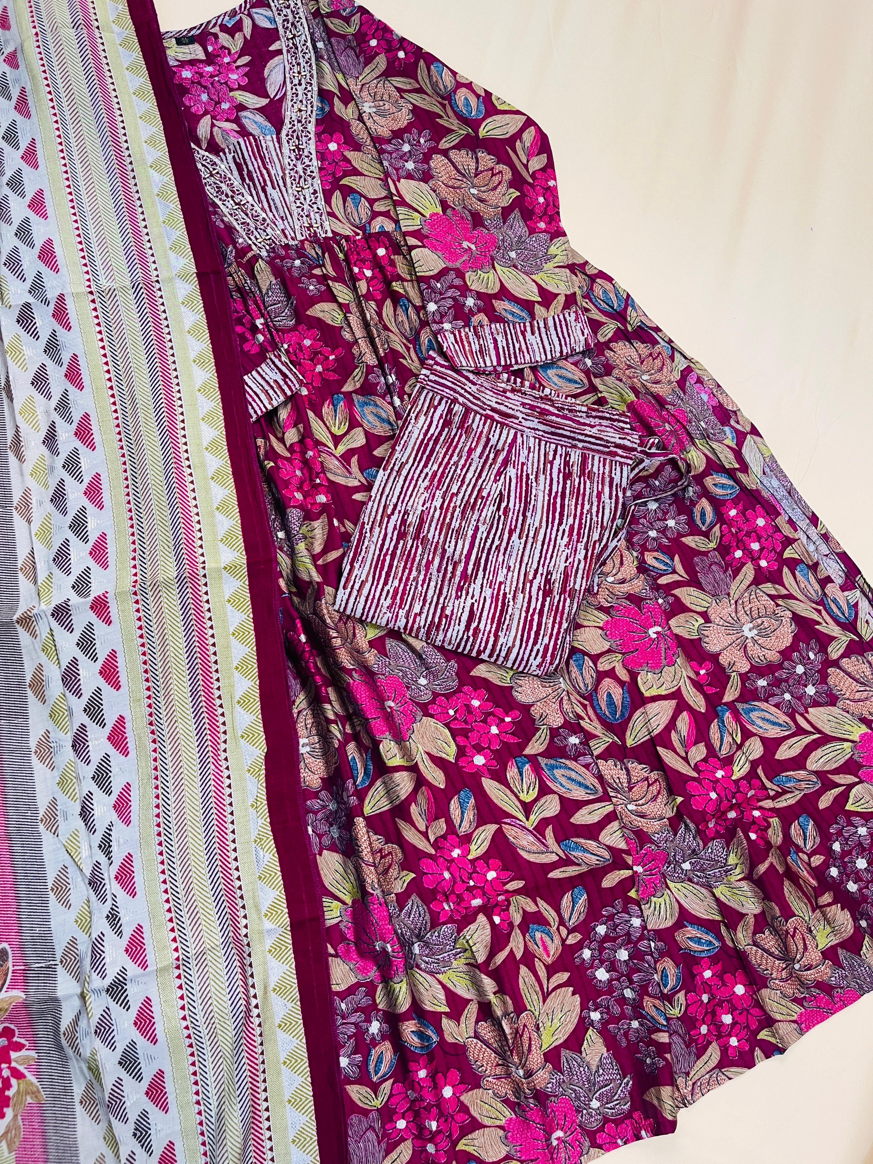 Magenta Salwar Suit with Floral work - SU 89