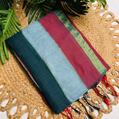 TRIDHARA🍃✨MULTICOLOURED STRIPES DESIGN KHADI COTTON SAREE (SU 825)