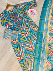 Sky blue Kurthi set with front mirror work