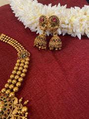 Traditional Peacock Design Necklace Set & Jhumkas