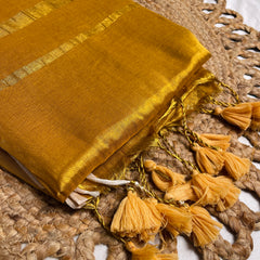 കനക✨RICH MUSTARD GOLD WITH ELEGANT ZARI STRIPES TISSUE SAREE (SU 861)