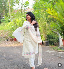 Off white Hakoba Salwar Suit With floral Work - Elegant Salwar