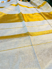 VARNA 🌼✨GOLDEN STRIPES WITH TASSELS TISSUE SILK SAREE (SU 814)