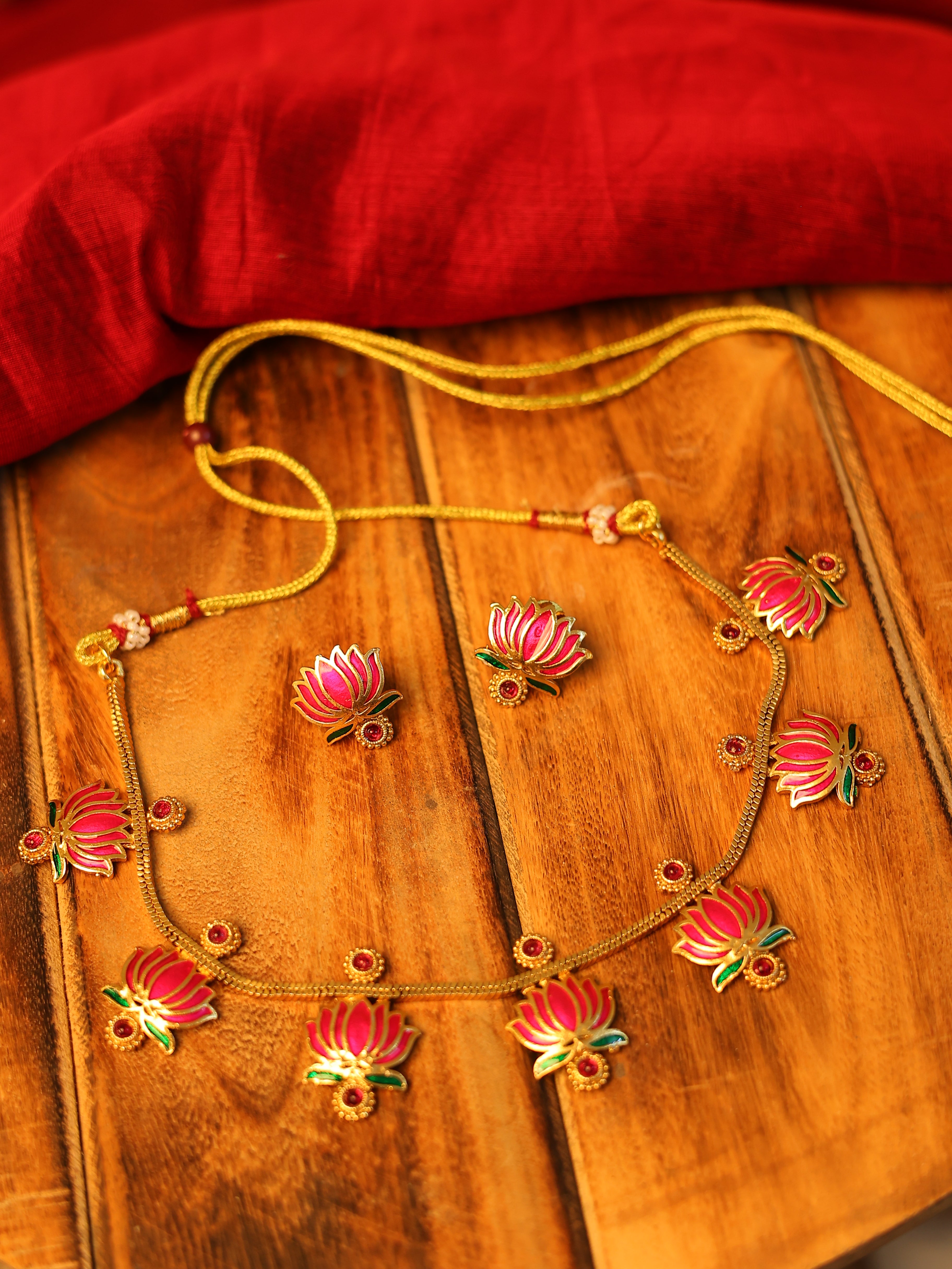Pink Lotus Necklace with round base stone ✨