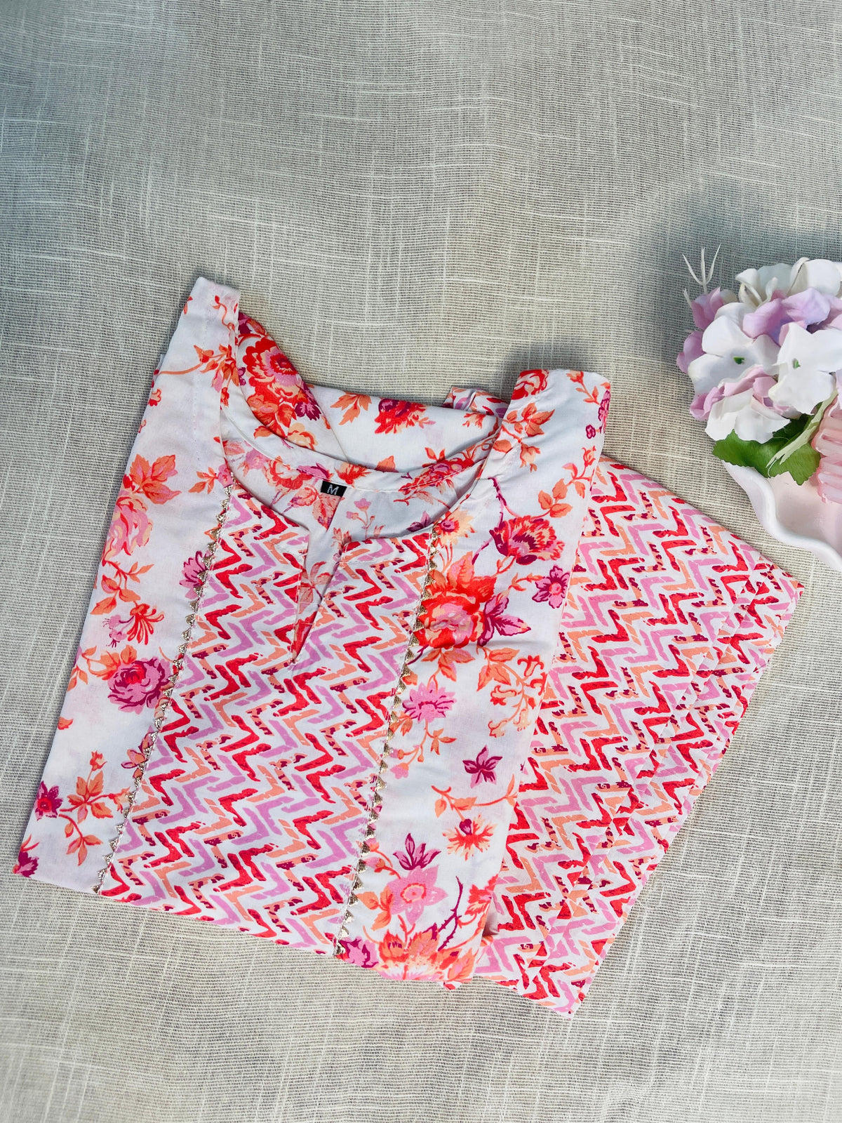 White kurti with floral print & Pants