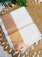 AVANI🍁✨WHITE SLUB COTTON SAREE WITH GOLDEN BORDER  (SU 800)