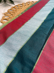 TRIDHARA🍃✨MULTICOLOURED STRIPES DESIGN KHADI COTTON SAREE (SU 825)