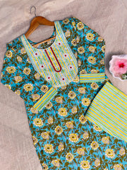 Light Green kurthi top with front red thread works & pants