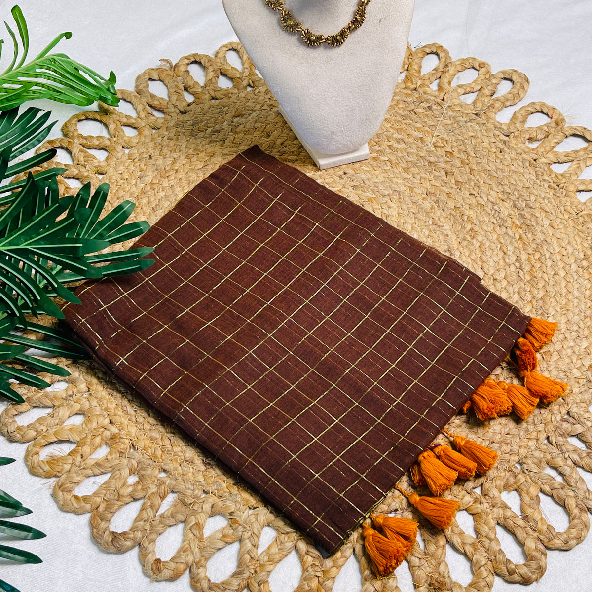 MRIDVIKA🍁✨COCOA WEAVE WITH GOLDEN CHECKS (SU 816)