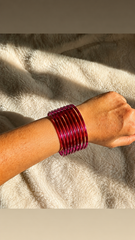GLOSSY WINE COLOURED GLASS BANGLE SET ( SJ 147)