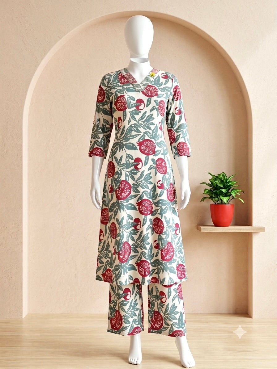 Pomegranate Bloom Co-ord Set- SU 411