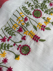 Poongavanam thread embroidery mul cotton saree (SU 812)