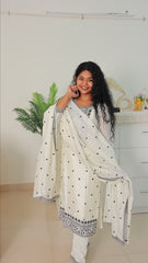 White & Black Soft Vijithra Silk Salwar Suit - Elegant Salwar (SU 187)