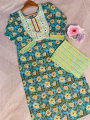 Light Green kurthi top with front red thread works & pants