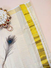 Ready to wear Golden Checked Tissue Kasavu Saree with Broad Border SU 576
