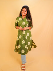 Olive Green Collar Neck Kurthi - SU 607