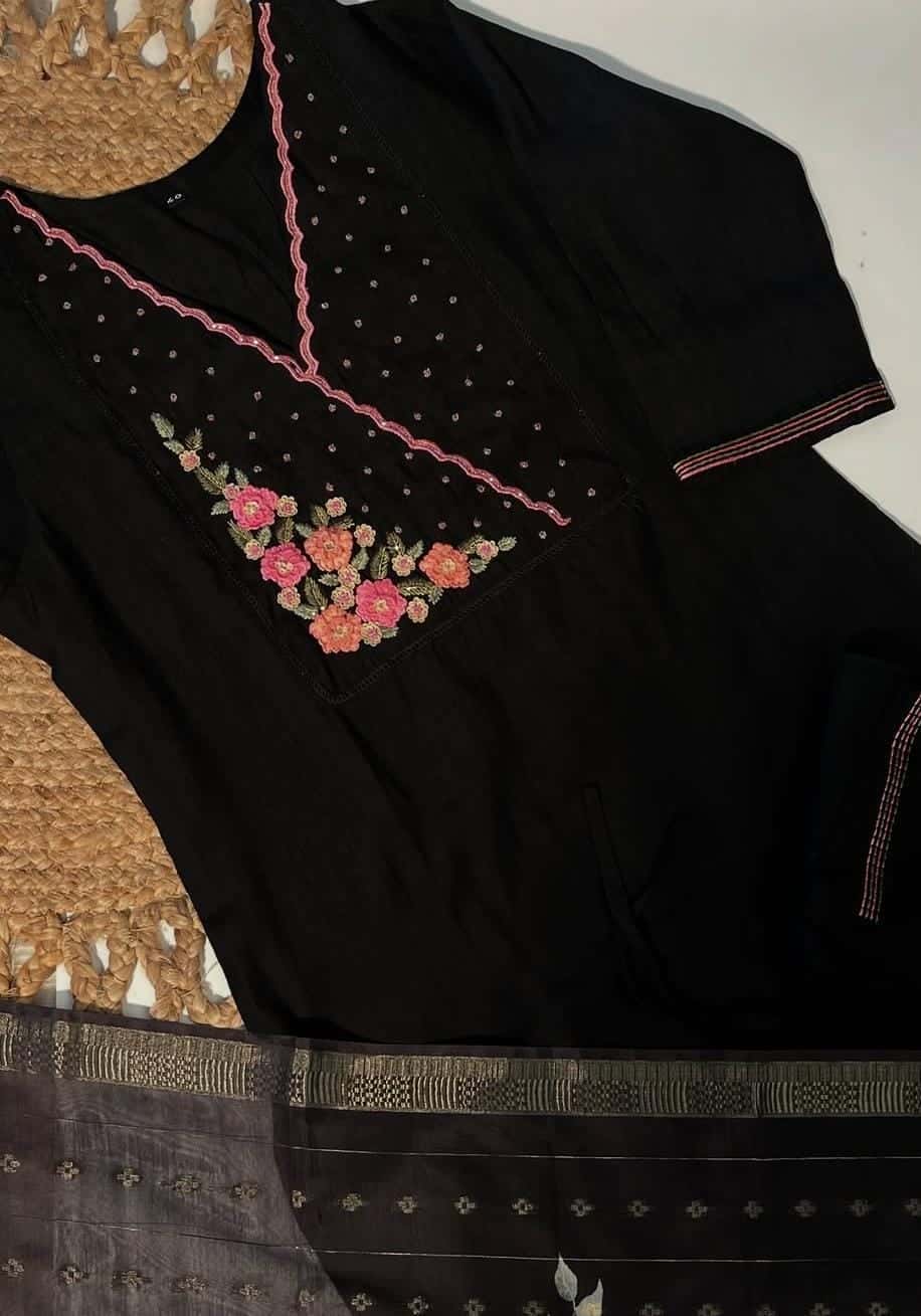 Black floral embroidery salwar suit