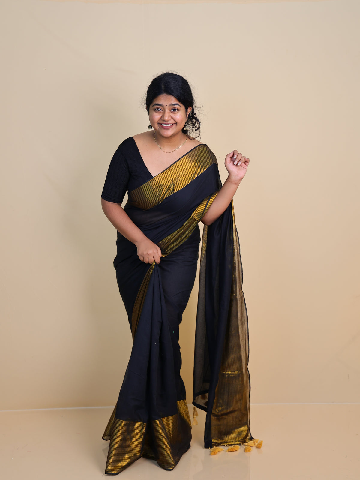 SHYAMA🖤✨BLACK MUL COTTON SAREE (SU 761)