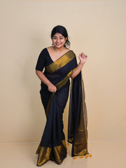 SHYAMA🖤✨BLACK MUL COTTON SAREE (SU 761)