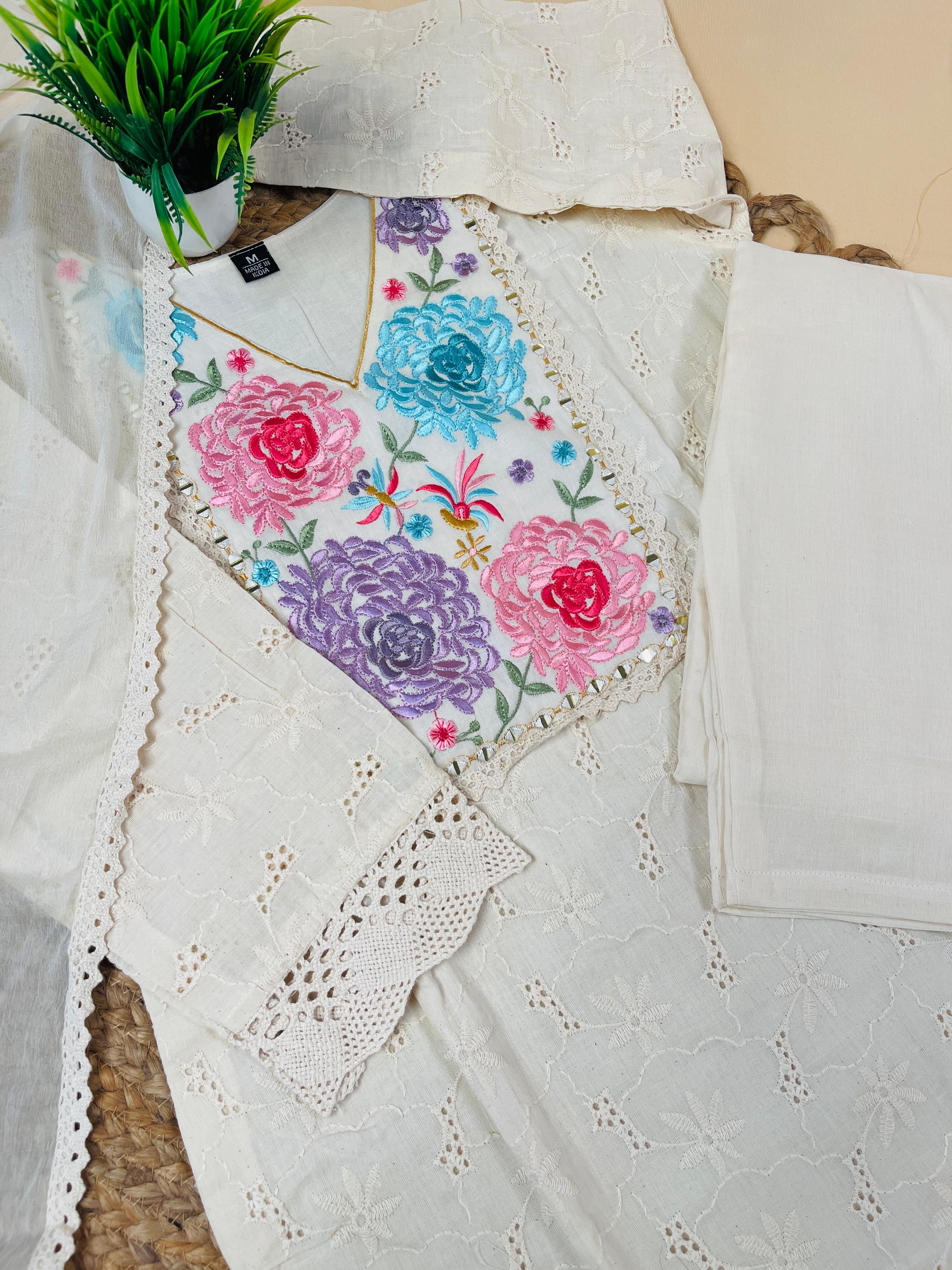 Off white Hakoba Salwar Suit with Floral Embroidery Work- Elegant Salwar Suit SU 141