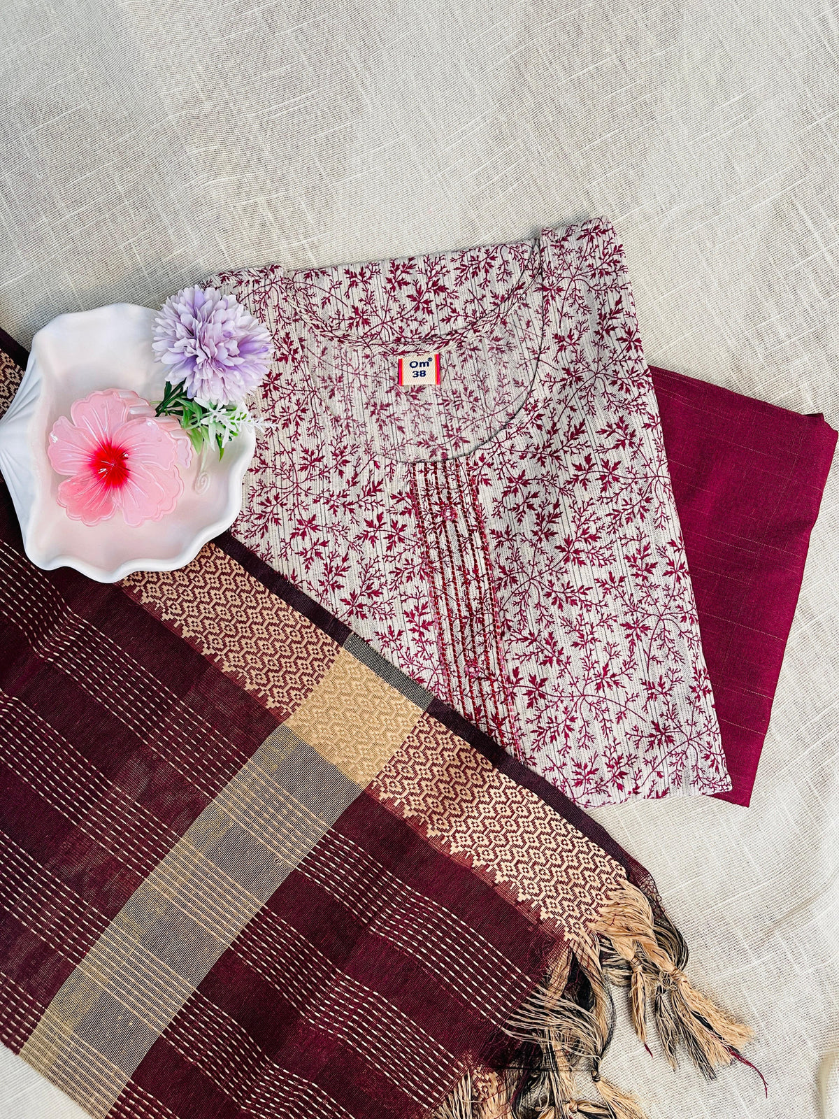 Maroon kurthi set with centre mirror work