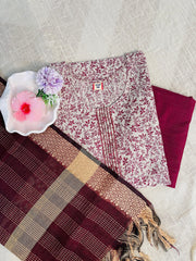 Maroon kurthi set with centre mirror work